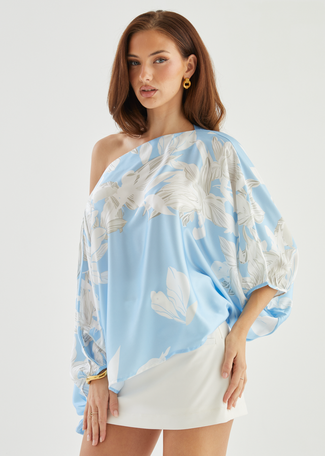Maui Off Shoulder Top - Sky Blue Floral