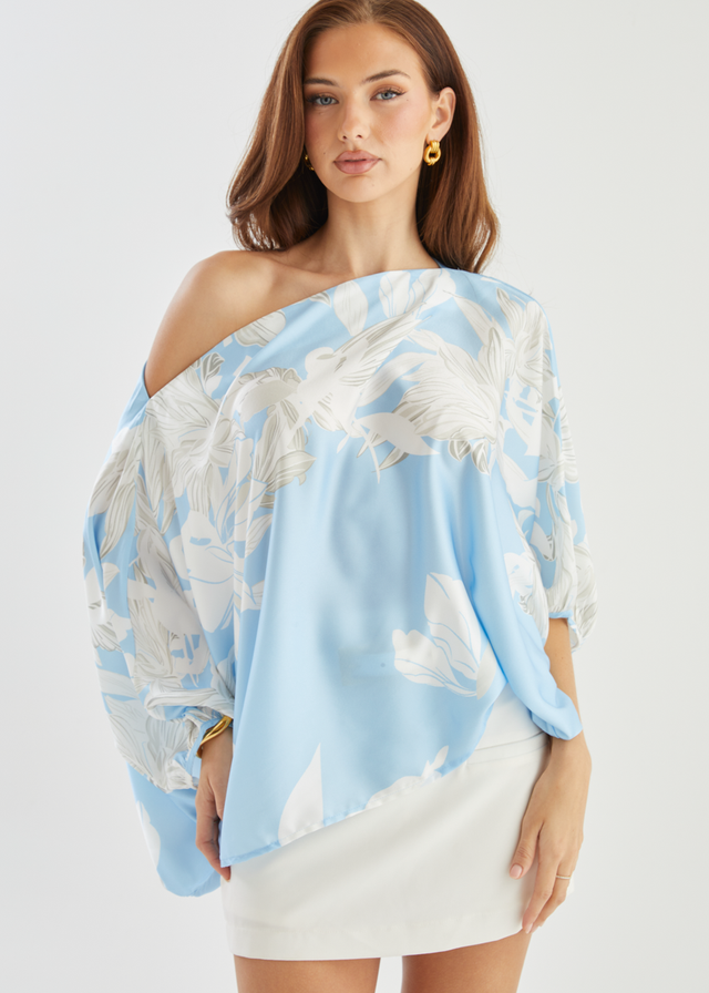 Maui Off Shoulder Top - Sky Blue Floral