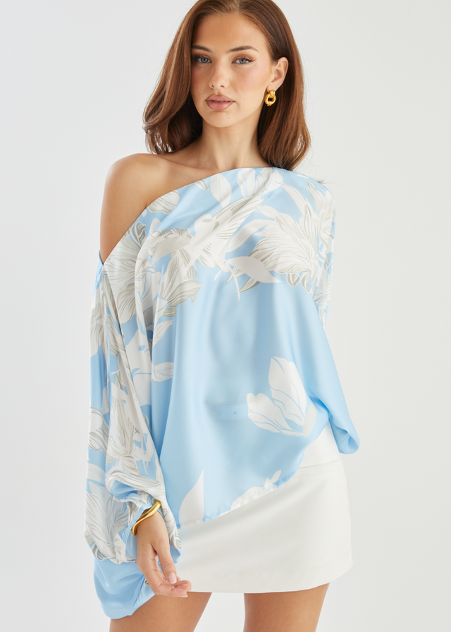 Maui Off Shoulder Top - Sky Blue Floral