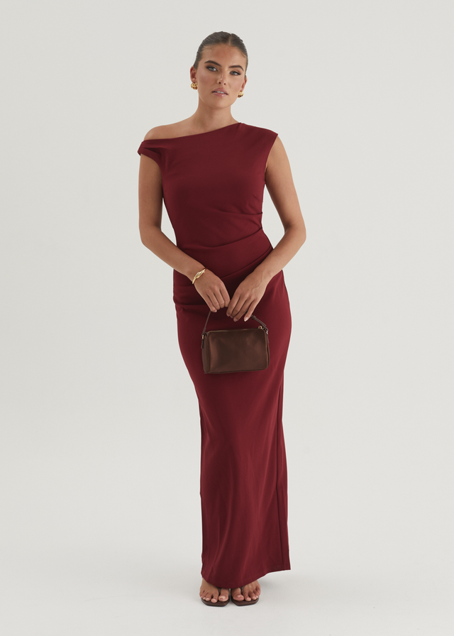 Carmella One Shoulder Maxi Dress - Burgundy