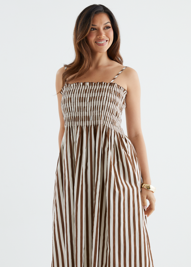 Elese Maxi Dress - Choc Stripe