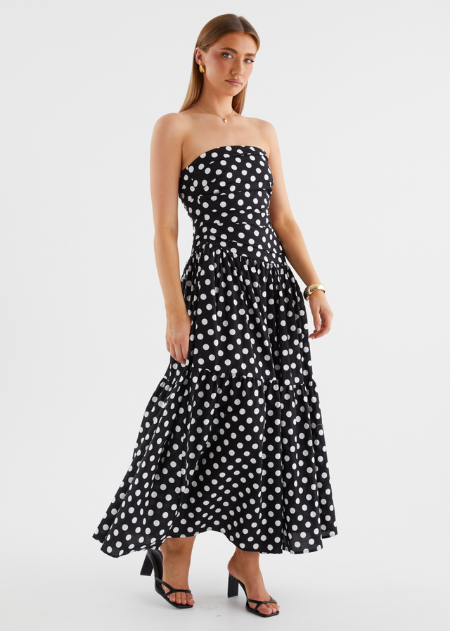 Abie Strapless Maxi Dress - Black Polka