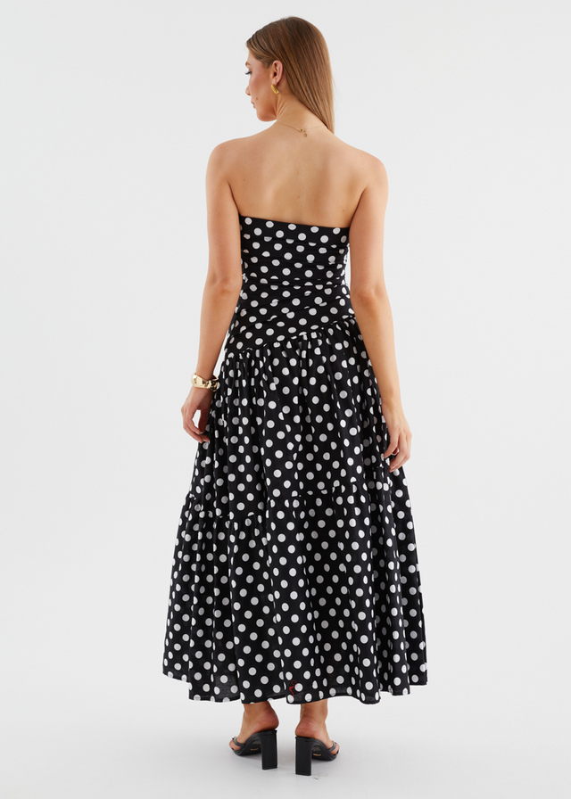 Abie Strapless Maxi Dress - Black Polka
