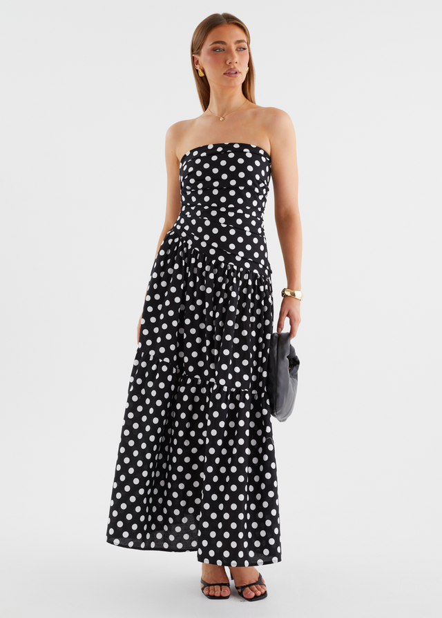 Abie Strapless Maxi Dress - Black Polka