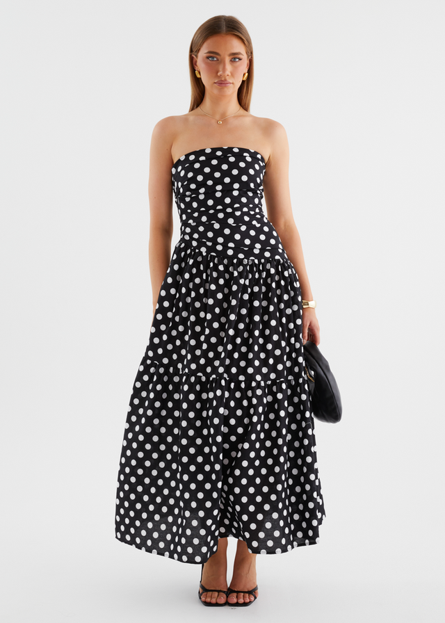 Abie Strapless Maxi Dress - Black Polka