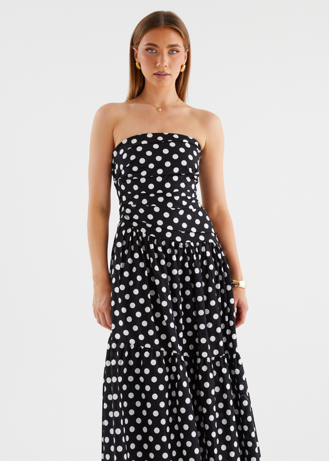 Abie Strapless Maxi Dress - Black Polka