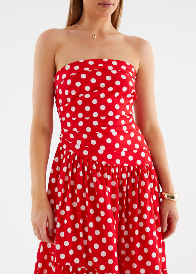 Abie Strapless Maxi Dress - Red Polka