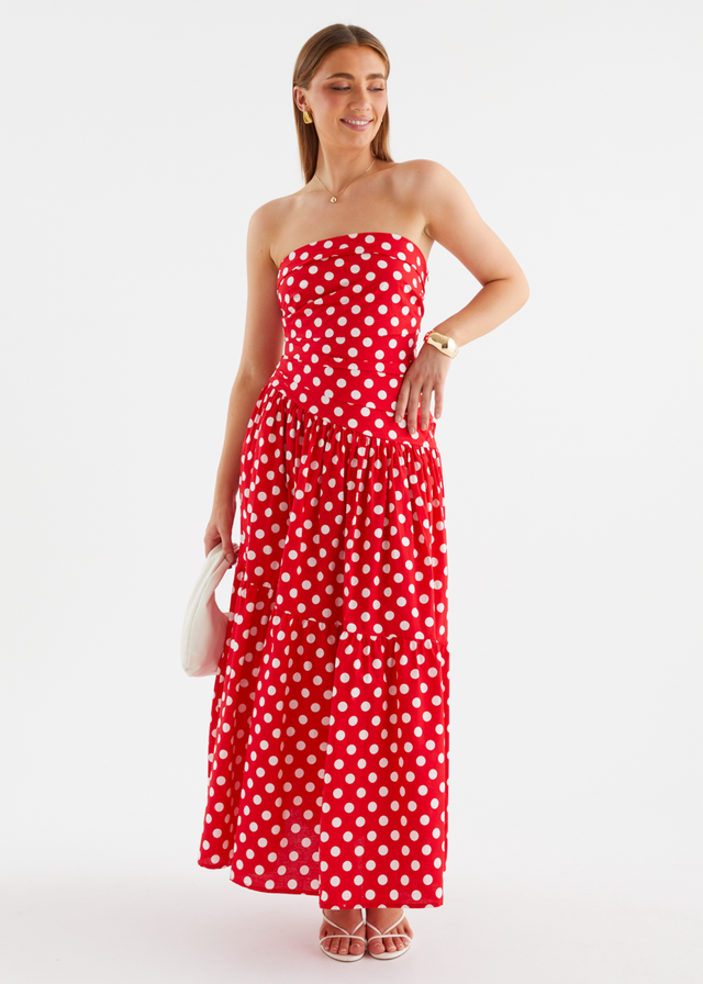 Abie Strapless Maxi Dress - Red Polka