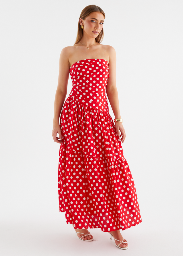 Abie Strapless Maxi Dress - Red Polka