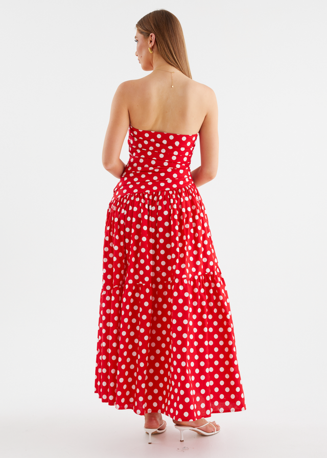 Abie Strapless Maxi Dress - Red Polka