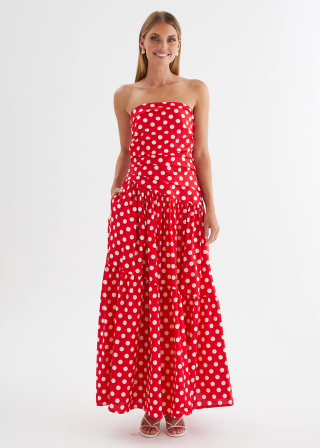 Abie Strapless Maxi Dress - Red Polka