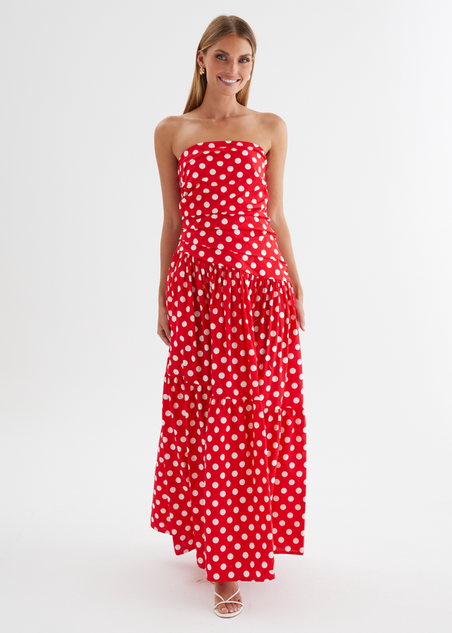 Abie Strapless Maxi Dress - Red Polka