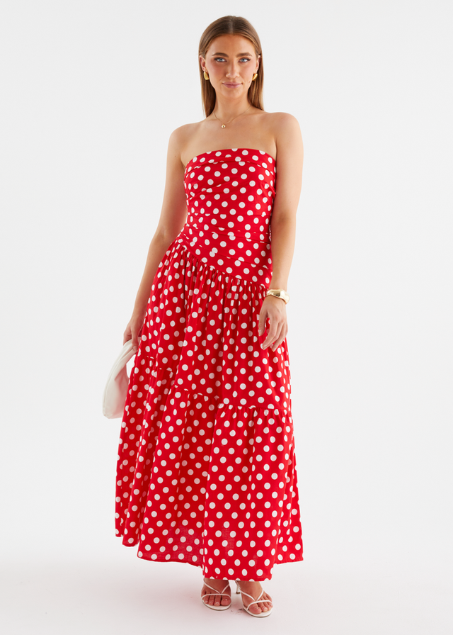 Abie Strapless Maxi Dress - Red Polka