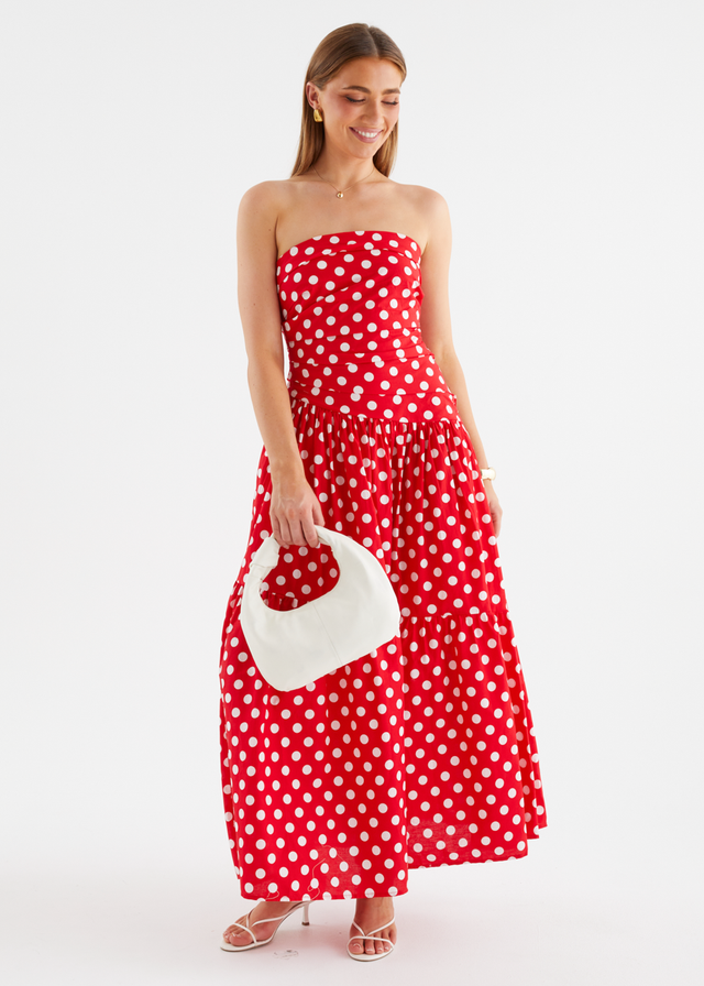 Abie Strapless Maxi Dress - Red Polka