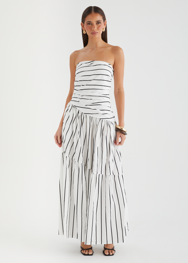Abie Strapless Maxi Dress - White Stripe