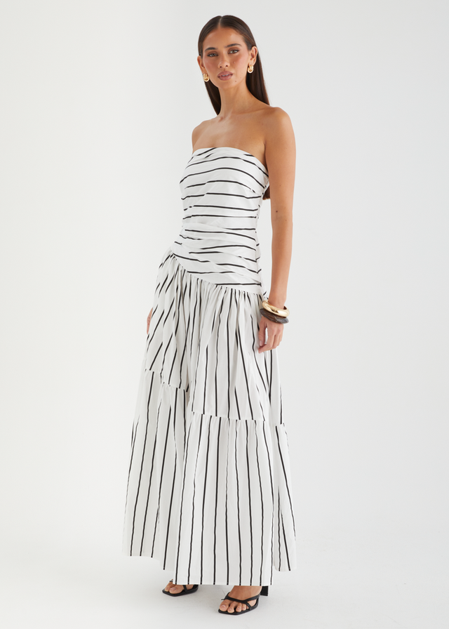 Abie Strapless Maxi Dress - White Stripe