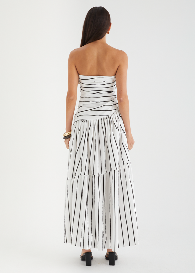 Abie Strapless Maxi Dress - White Stripe