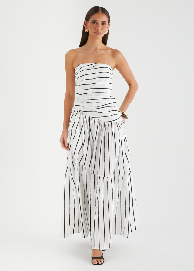 Abie Strapless Maxi Dress - White Stripe