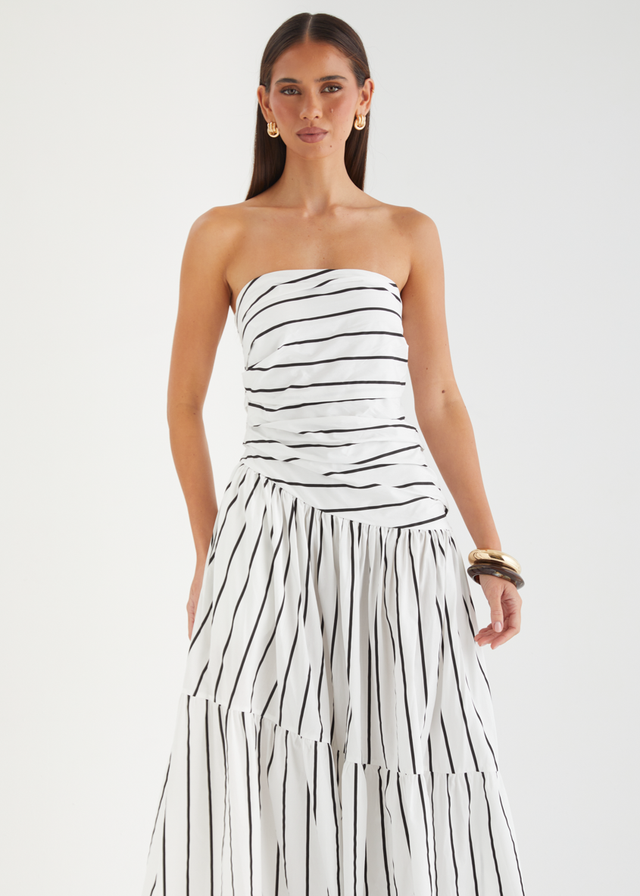 Abie Strapless Maxi Dress - White Stripe