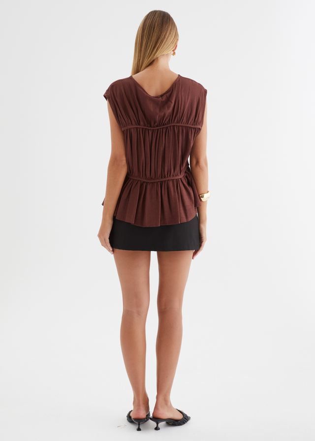 Sunstone Pleated Top - Chocolate