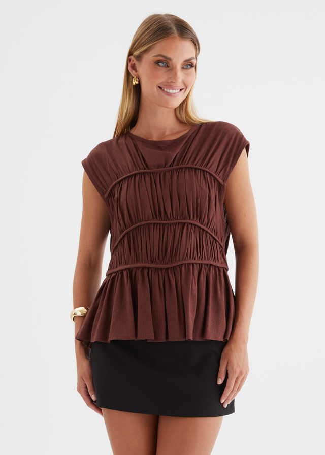 Sunstone Pleated Top - Chocolate