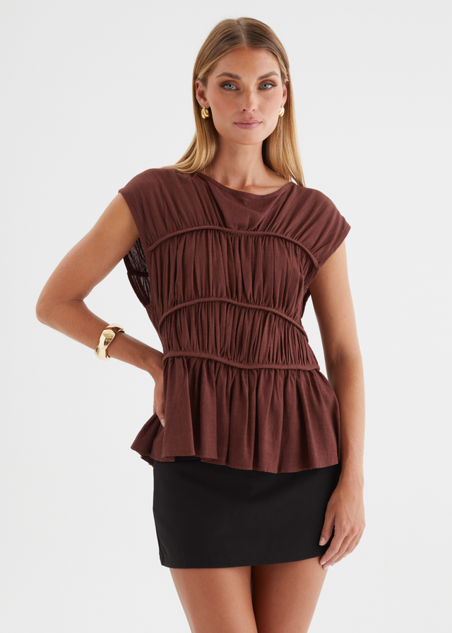 Sunstone Pleated Top - Chocolate