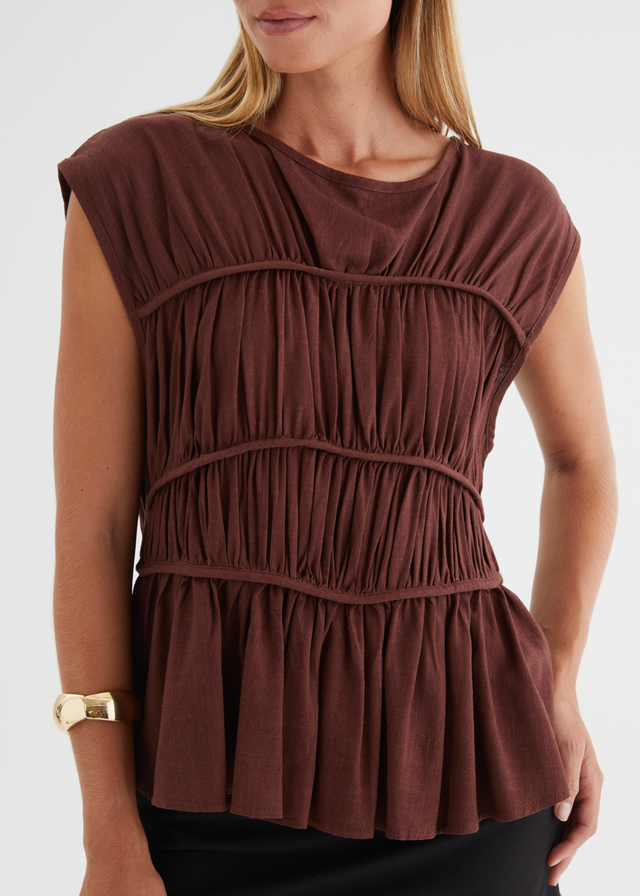 Sunstone Pleated Top - Chocolate