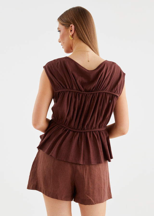 Sunstone Pleated Top - Chocolate