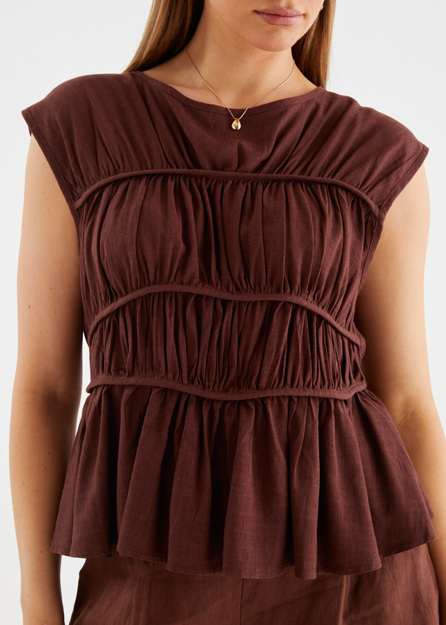 Sunstone Pleated Top - Chocolate