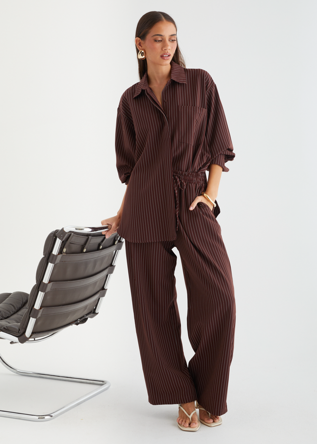 Maysin Pants - Dark Maroon Stripe