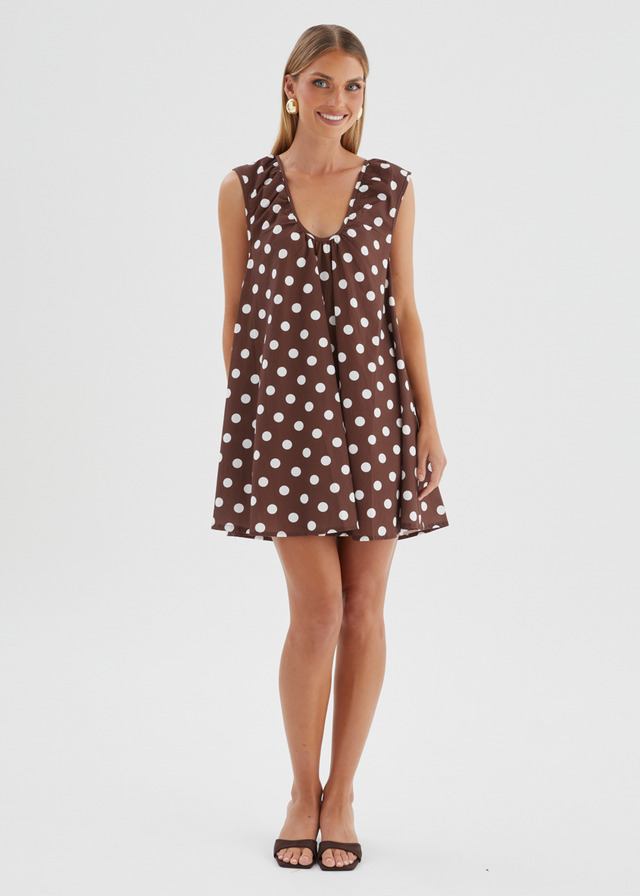 Lateasha Dress - Choc Blue Polka Dot Gingham & Heels Lateasha Dress - Choc Blue Polka Dot Gingham & Heels