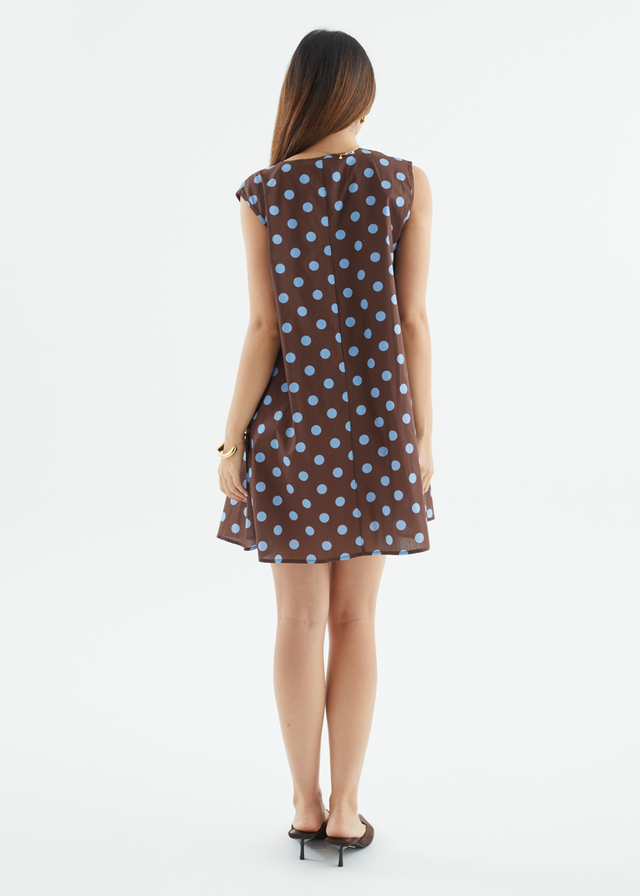 Lateasha Dress - Choc Blue Polka Dot