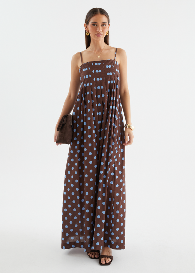 Marinella Maxi Dress - Choc Blue Polka Dot