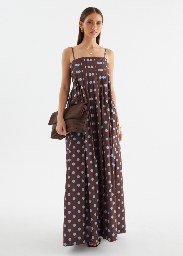 Marinella Maxi Dress - Choc Blue Polka Dot