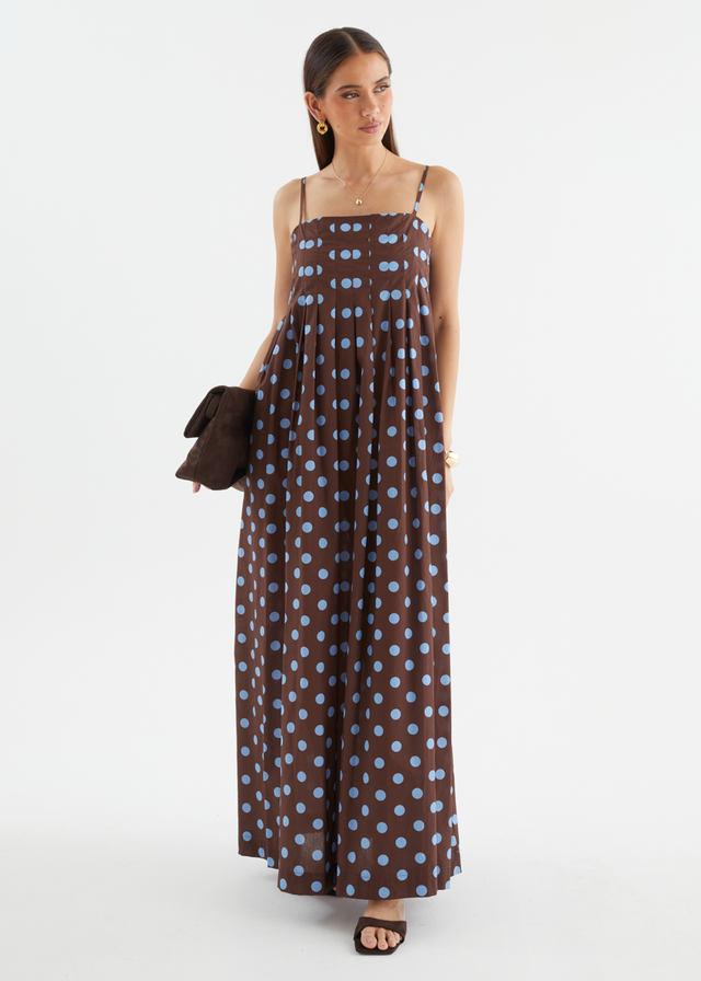 Marinella Maxi Dress - Choc Blue Polka Dot