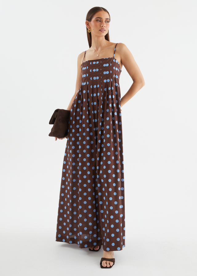Marinella Maxi Dress - Choc Blue Polka Dot