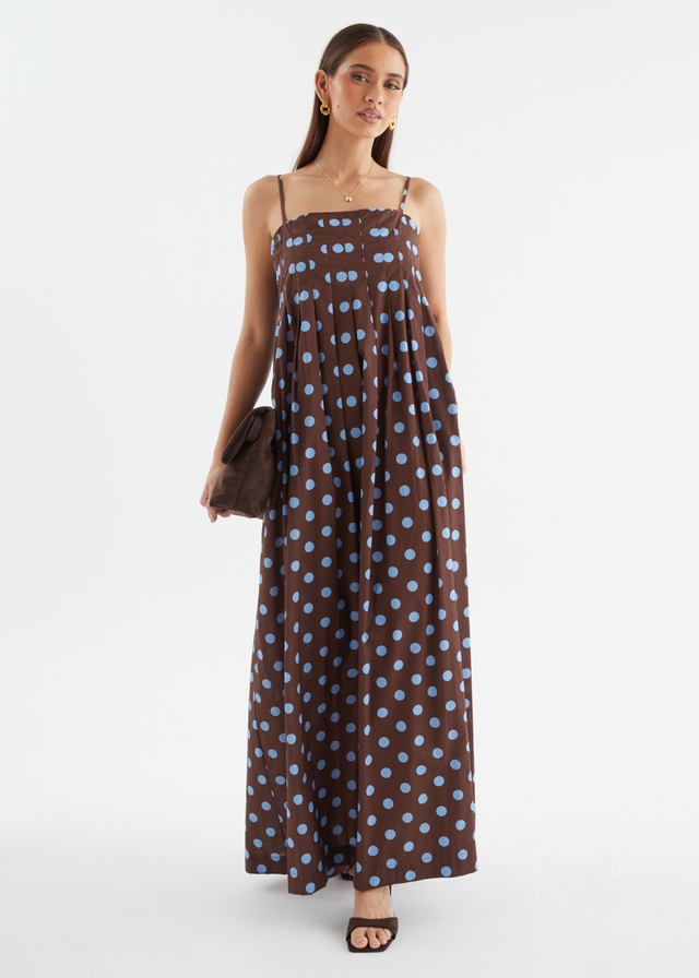 Marinella Maxi Dress - Choc Blue Polka Dot