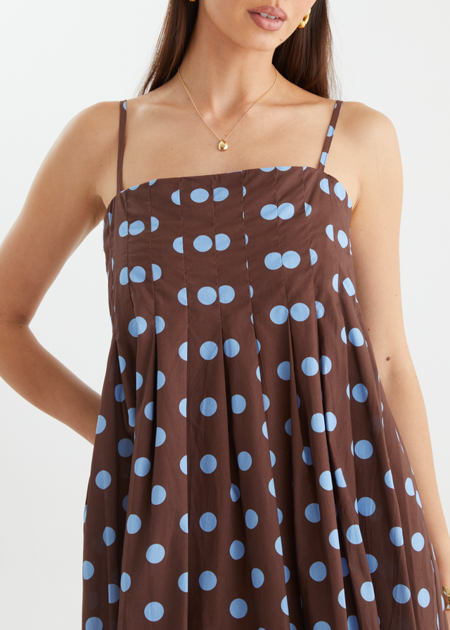 Marinella Maxi Dress - Choc Blue Polka Dot
