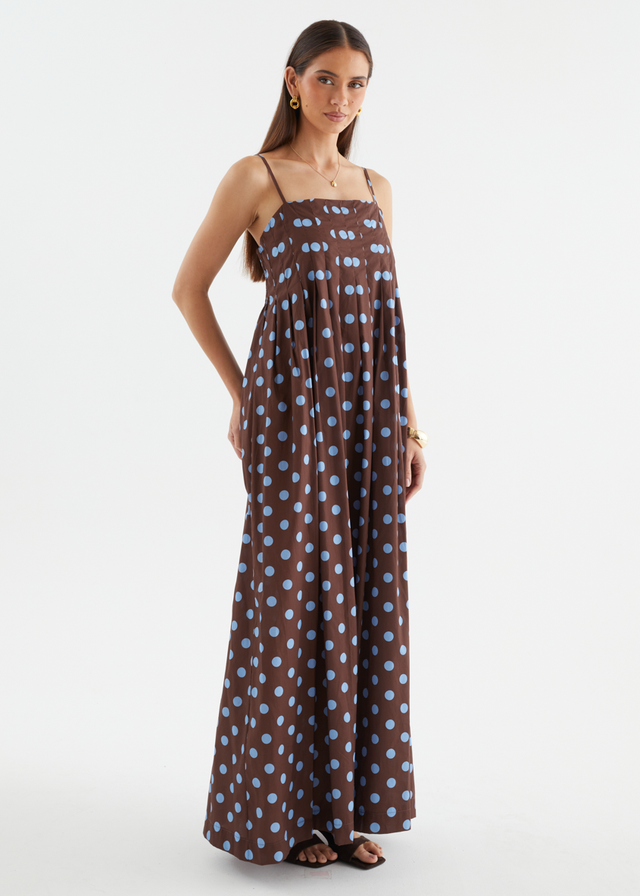 Marinella Maxi Dress - Choc Blue Polka Dot
