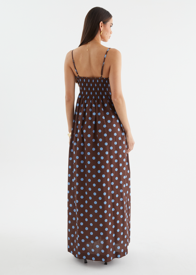 Marinella Maxi Dress - Choc Blue Polka Dot