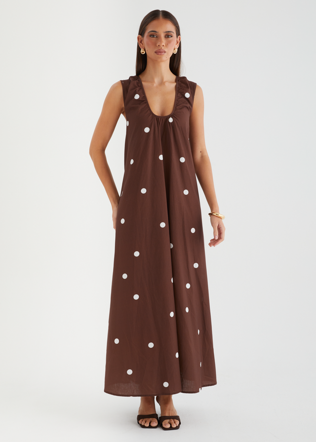 Casandra Maxi Dress - Chocolate Polka