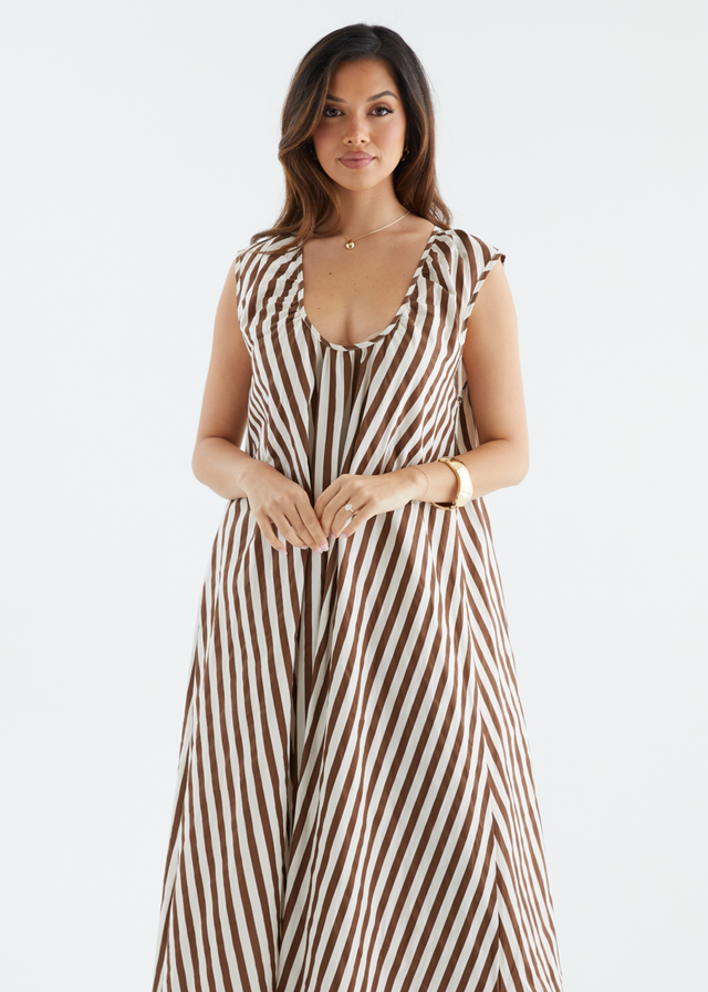 Casandra Maxi Dress - Chocolate Stripe
