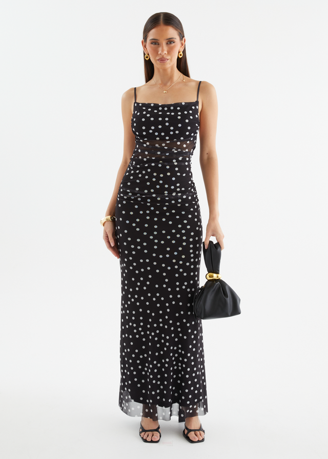 Ellina Mesh Maxi Dress - Black Polka Dot