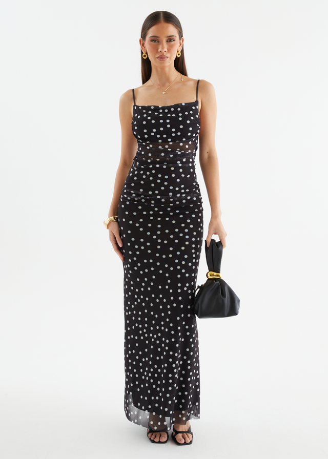 Ellina Mesh Maxi Dress - Black Polka Dot