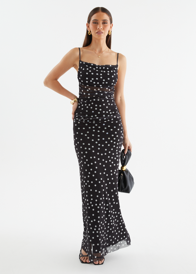 Ellina Mesh Maxi Dress - Black Polka Dot