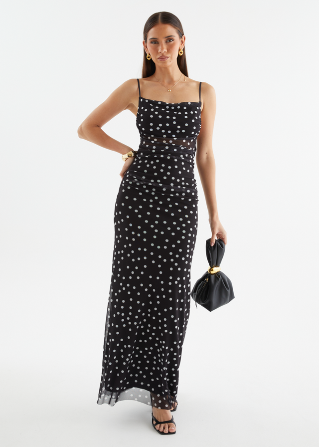 Ellina Mesh Maxi Dress - Black Polka Dot