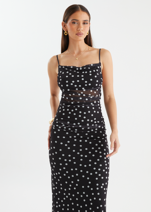 Ellina Mesh Maxi Dress - Black Polka Dot