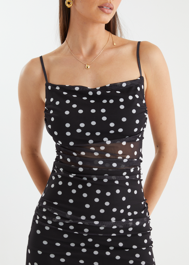 Ellina Mesh Maxi Dress - Black Polka Dot