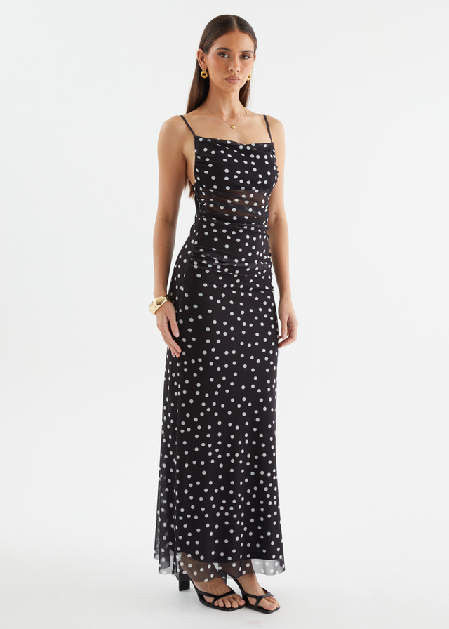 Ellina Mesh Maxi Dress - Black Polka Dot