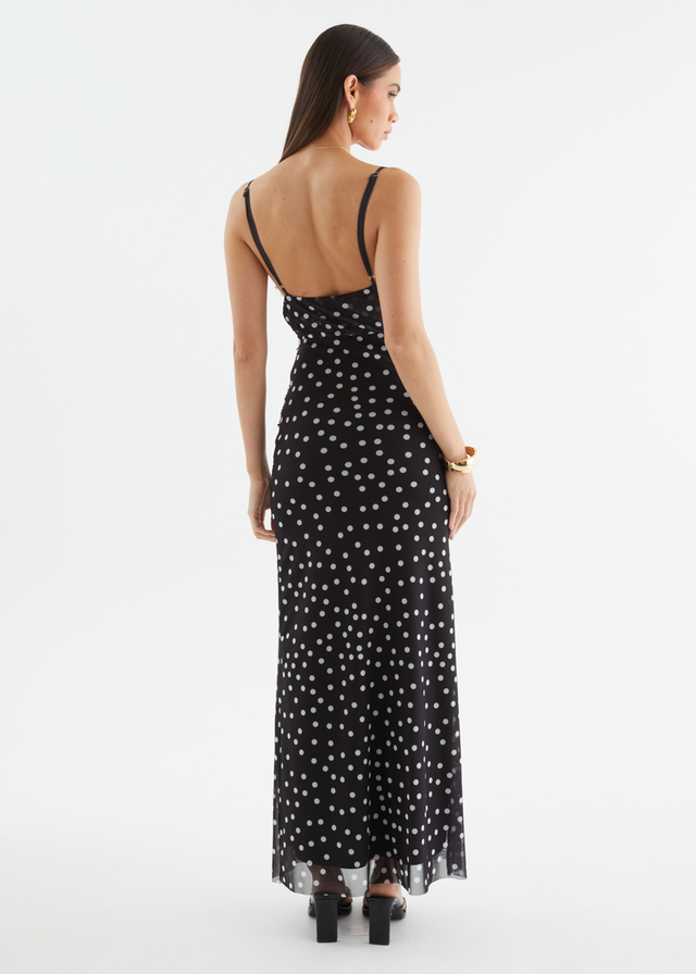 Ellina Mesh Maxi Dress - Black Polka Dot
